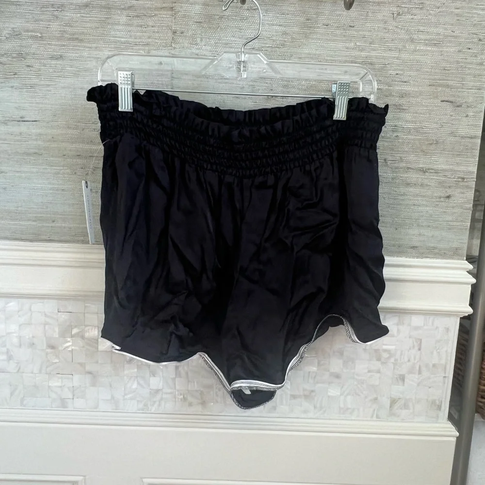 NWT new large Anthropologie black silky ruffle pj shorts embroidered boot dice